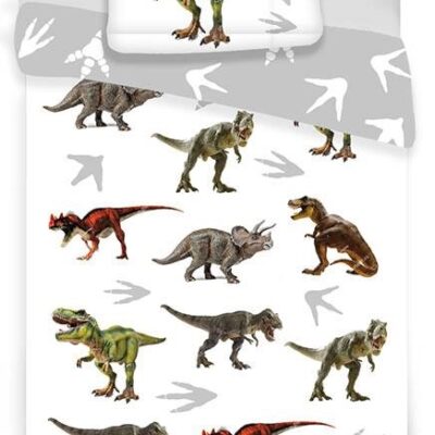 Dinosaur sengetøj voksen - 150x210 cm - Dinosaur sengesæt - 100% bomuld - Dynebetræk med 2 design