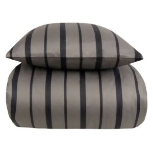 Ekstra blødt sengetøj - 100% bomuldssatin - Grå og sort stribet sengesæt - 300 TC sengelinned fra By Borg