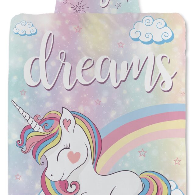 Enhjørning sengetøj - 140x200 cm - Sovende enhjørning på skyer - 100% bomulds sengesæt