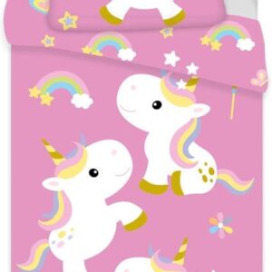 Enhjørning sengetøj - 150x210 cm - Unicorn børnesengetøj - 2 i 1 design - Sengesæt i 100% bomuld