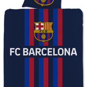 FC Barcelona sengetøj - Blåt vendbart sengesæt med logo - 140x200 cm - 100% bomulds sengelinned - Fodbold sengetøj