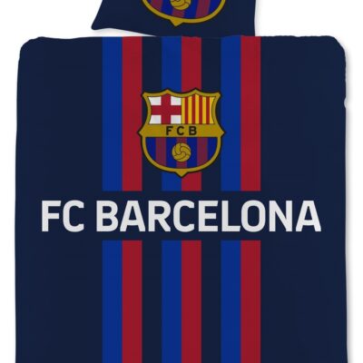 FC Barcelona sengetøj - Blåt vendbart sengesæt med logo - 140x200 cm - 100% bomulds sengelinned - Fodbold sengetøj