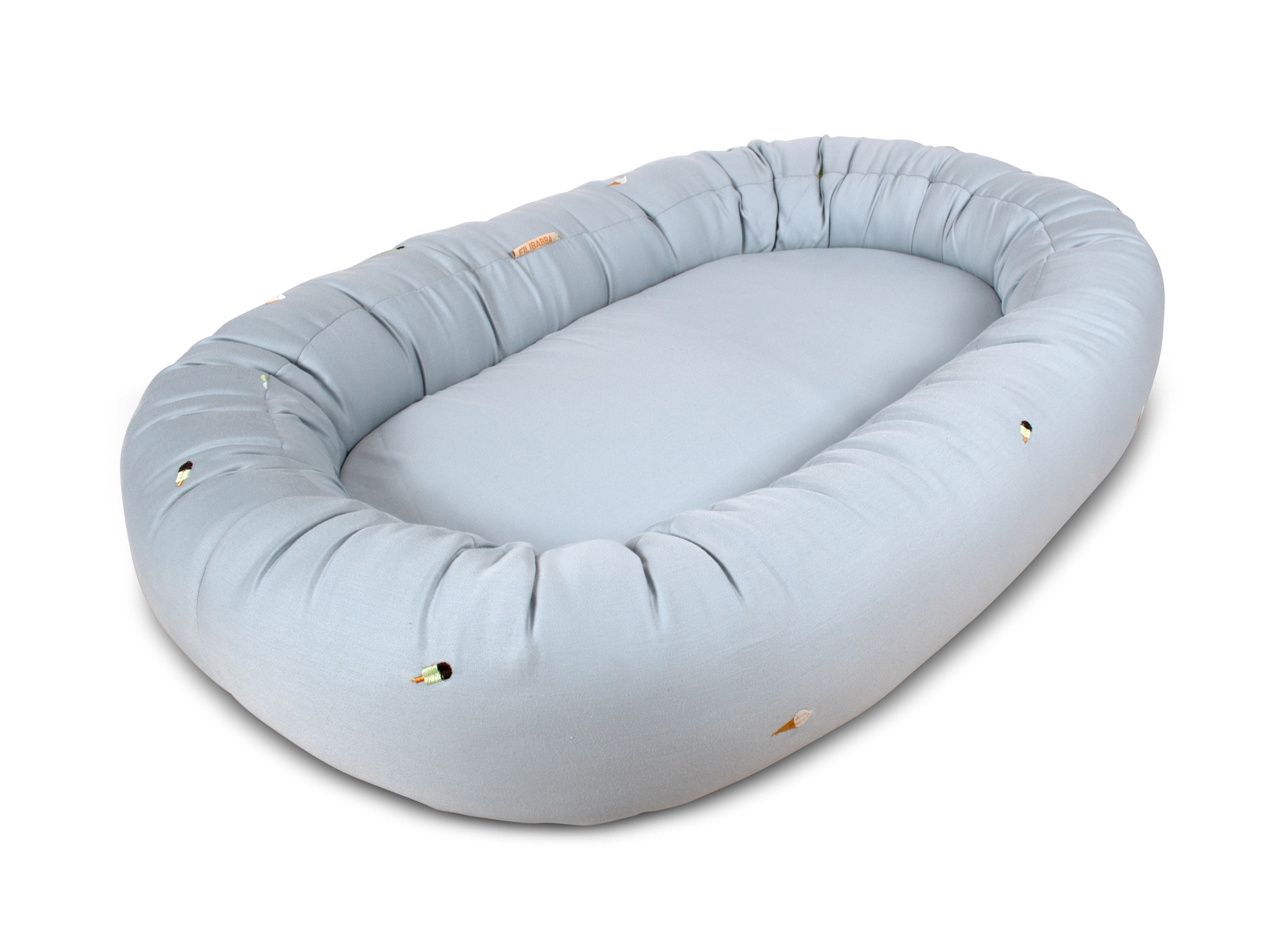 Babynest 2. generation broderet Cool Summer design Pearl Blue