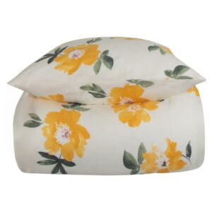 Flonel sengetøj - 140x200 cm - Blomstret sengetøj gul - 100% Bomuld - Gardenia Gul - Nordstrand Home sengesæt