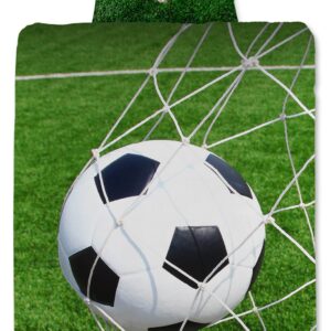 Fodbold sengetøj - 140x200 cm - Dynebetræk med 2 i 1 design - 100% bomulds sengesæt