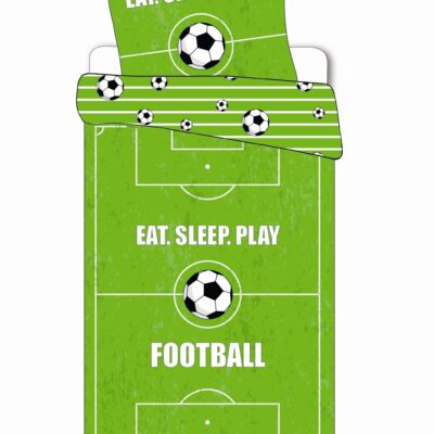 Fodbold sengetøj - 140x200 cm - Fodbold bane - Dynebetræk med 2 design - 100% bomulds sengesæt
