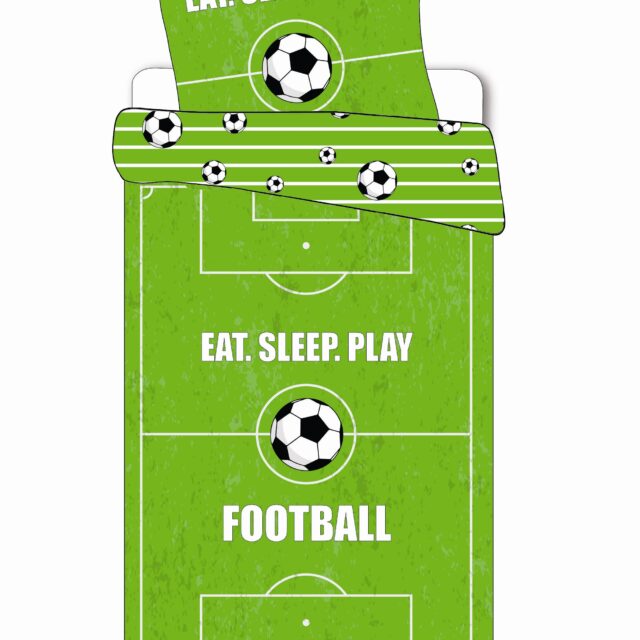 Fodbold sengetøj - 140x200 cm - Fodbold bane - Dynebetræk med 2 design - 100% bomulds sengesæt