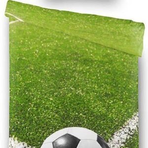 Fodbold sengetøj - 140x200 cm - Fodbold klar til hjørnespark - 100% bomuldssatin sengetøj