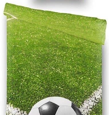 Fodbold sengetøj - 140x200 cm - Fodbold klar til hjørnespark - 100% bomuldssatin sengetøj