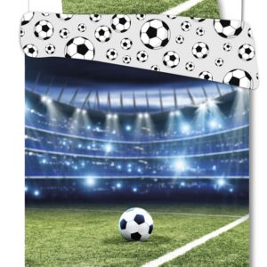 Fodbold sengetøj - 140x200 cm - Stadion - Dynebetræk med 2 design - 100% bomulds sengesæt