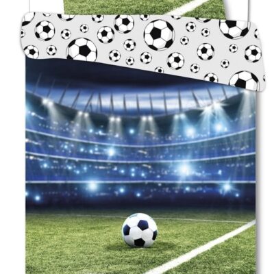 Fodbold sengetøj - 140x200 cm - Stadion - Dynebetræk med 2 design - 100% bomulds sengesæt