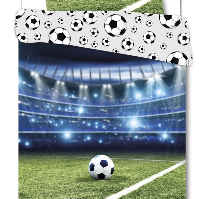 Fodbold sengetøj - 140x200 cm - Stadion - Dynebetræk med 2 design - 100% bomulds sengesæt
