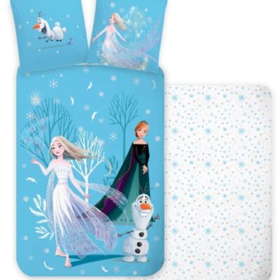 Frost sengetøj til junior - Vendbart design med Anna og Elsa - 100x140 cm - Sengesæt i 100% Blødt bomuld