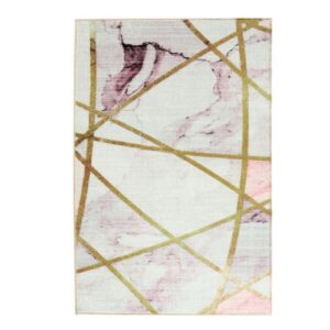 Gulvtæppe - Stort gulvtæppe 200x300 cm - Løs tæppe med skridsikker bagside - Hvidt tæppe med marmor effekt - Blødt tæppe fra Nordstrand Home Agnes