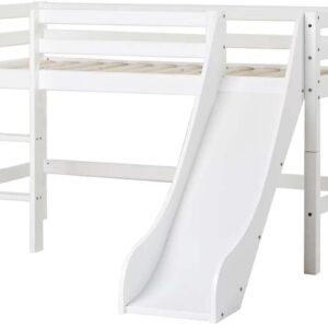 Hoppekids ECO Dream Halvhøj Seng med Rutsjebane og Stige 90x200, Hvid, Juniorseng