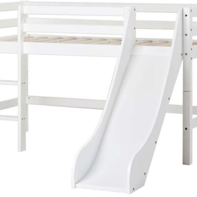 Hoppekids ECO Dream Halvhøj Seng med Rutsjebane og Stige 90x200, Hvid, Juniorseng