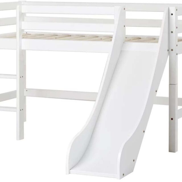 Hoppekids ECO Dream Halvhøj Seng med Rutsjebane og Stige 90x200, Hvid, Juniorseng