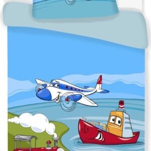 Junior Sengetøj 100x140 cm - Flyvemaskine - 2 i 1 design - 100% bomuld