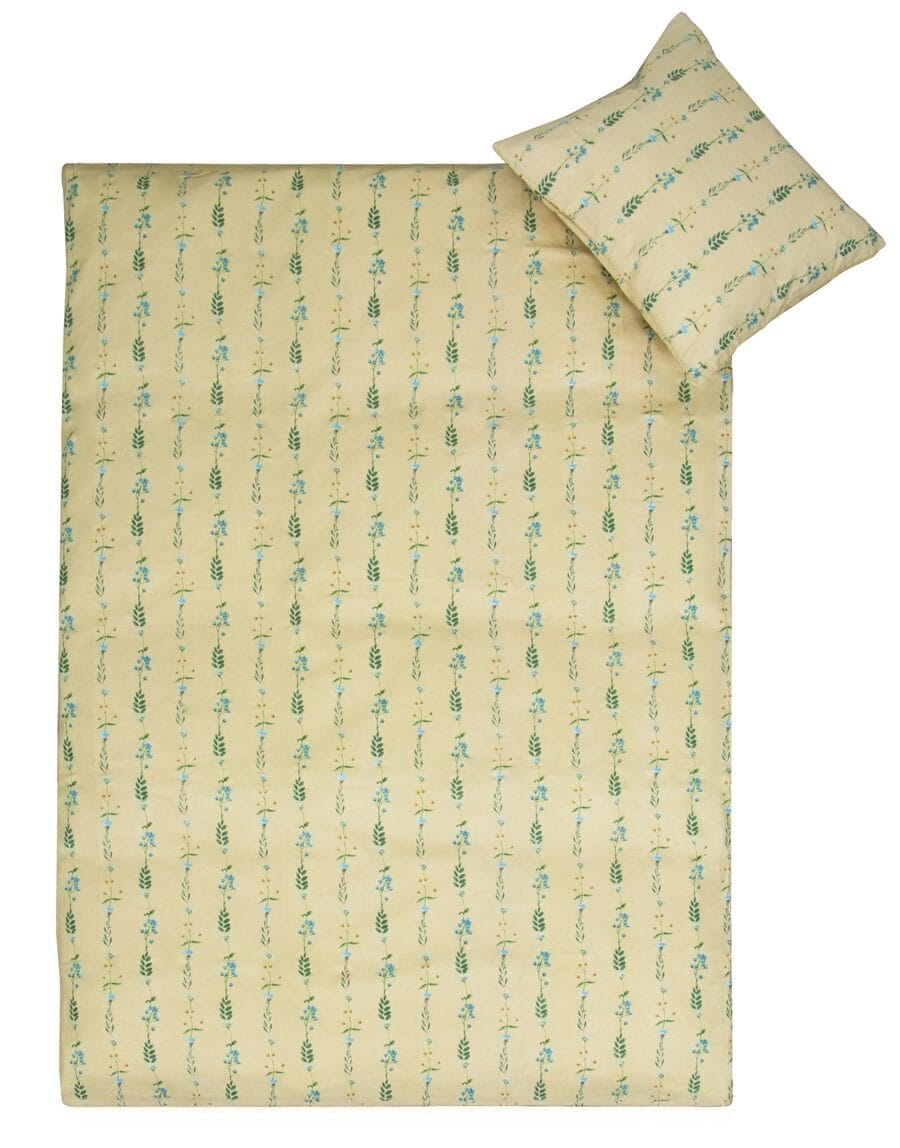 Junior sengetøj - 100% Blødt bomuld - 115x135 cm - Gult sengesæt til børn med blomster print