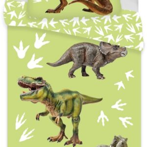 Junior sengetøj 100x140 cm - Dinosaurer sengesæt junior grønt - 2 i 1 design - 100% bomuld