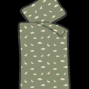 Junior sengetøj 100x140 cm - Grønt sengesæt med dinosaur - 100% blødt bomulds sengelinned