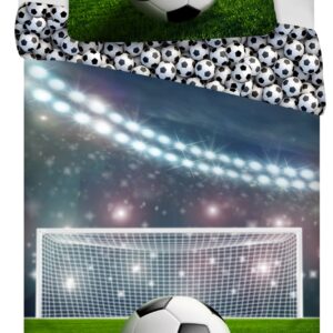 Junior sengetøj 100x140 cm - Vendbart fodbold sengesæt med straffespark - 100% blødt bomulds sengelinned