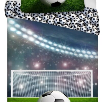 Junior sengetøj 100x140 cm - Vendbart fodbold sengesæt med straffespark - 100% blødt bomulds sengelinned