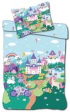 Junior sengetøj 100x140 cm - Vendbart sengesæt med eventyrs design og en prinsesse - 100% blødt bomulds sengelinned