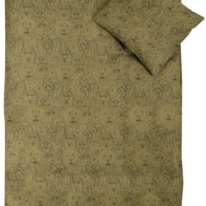 Junior sengetøj med dyr 100x140 cm - Army grønt med sort dyreprint - 100% økologisk bomuld