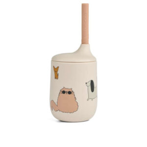 Liewood Ellis Tudekop m. Låg og Sugerør - 230ml - Cats and Dogs/Sandy