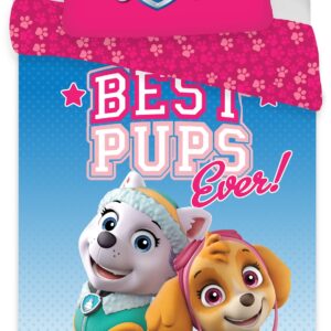 Lyserødt Sengetøj 140x200 cm - Paw Patrol sengesæt med Everest og Skye - Vendbart design - 100% bomuld
