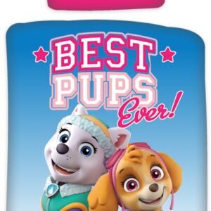 Lyserødt junior Sengetøj 100x140 cm - Paw Patrol sengesæt med Everest og Skye - 2 i 1 design - 100% bomuld