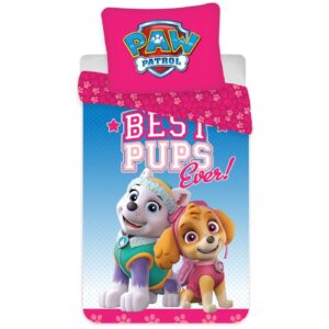 Lyserødt sengetøj - Paw Patrol sengesæt med Everest og Skye - Vendbart design - 100% bomuld