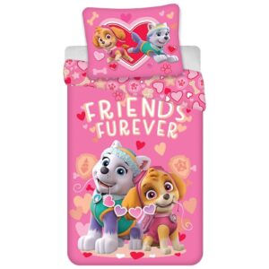 Lyserødt sengetøj - Paw Patrol sengesæt med Everest og Skye - Vendbart design - 100% bomulds sengelinned