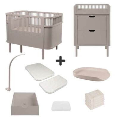 Sebra Sengen og Puslebordet m. Tilbehør - Jetty Beige - Deluxe Bundle 3