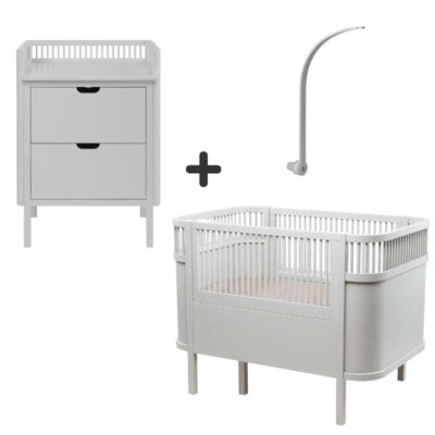Sebra Sengen og Puslebordet m. Uroholder - Stone Grey - Bundle 1