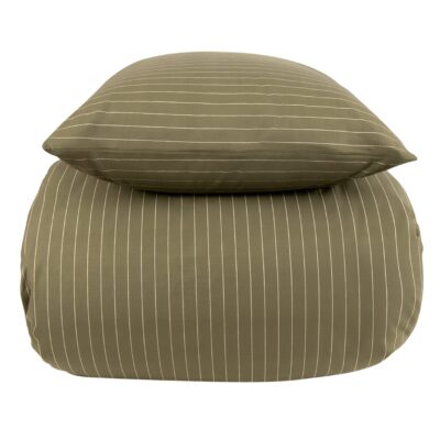 Sengetøj 100% bomuld - 140x220 cm - Grøn stribet sengesæt - Nordstrand Home dynebetræk