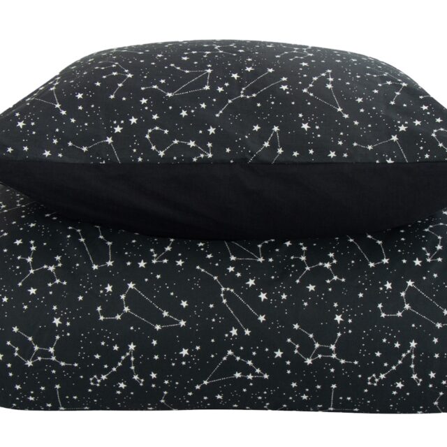 Sengetøj 150x210 cm - Zodiac Black - Stjernebillede - Dynebetræk i 100% Bomuld - Borg Living sengesæt