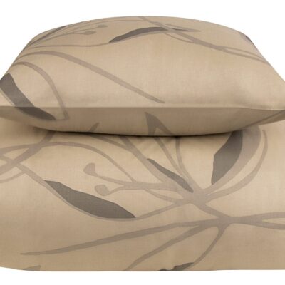 Sengetøj 200x220 cm - 100% bomuldssatin - Iris beige blomstret sengetøj - Ekstra blødt sengesæt fra By Borg