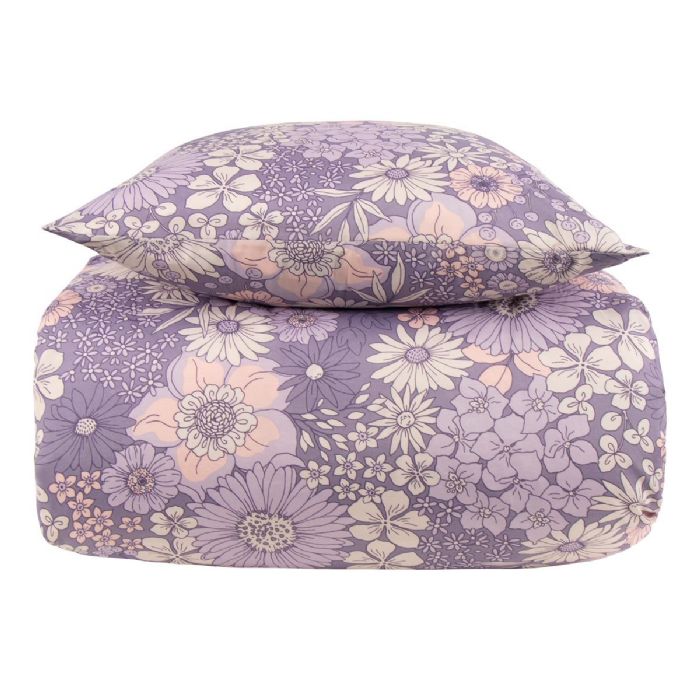 Sengetøj - Lilla blomstret sengesæt - Borg Living sengelinned i polycotton