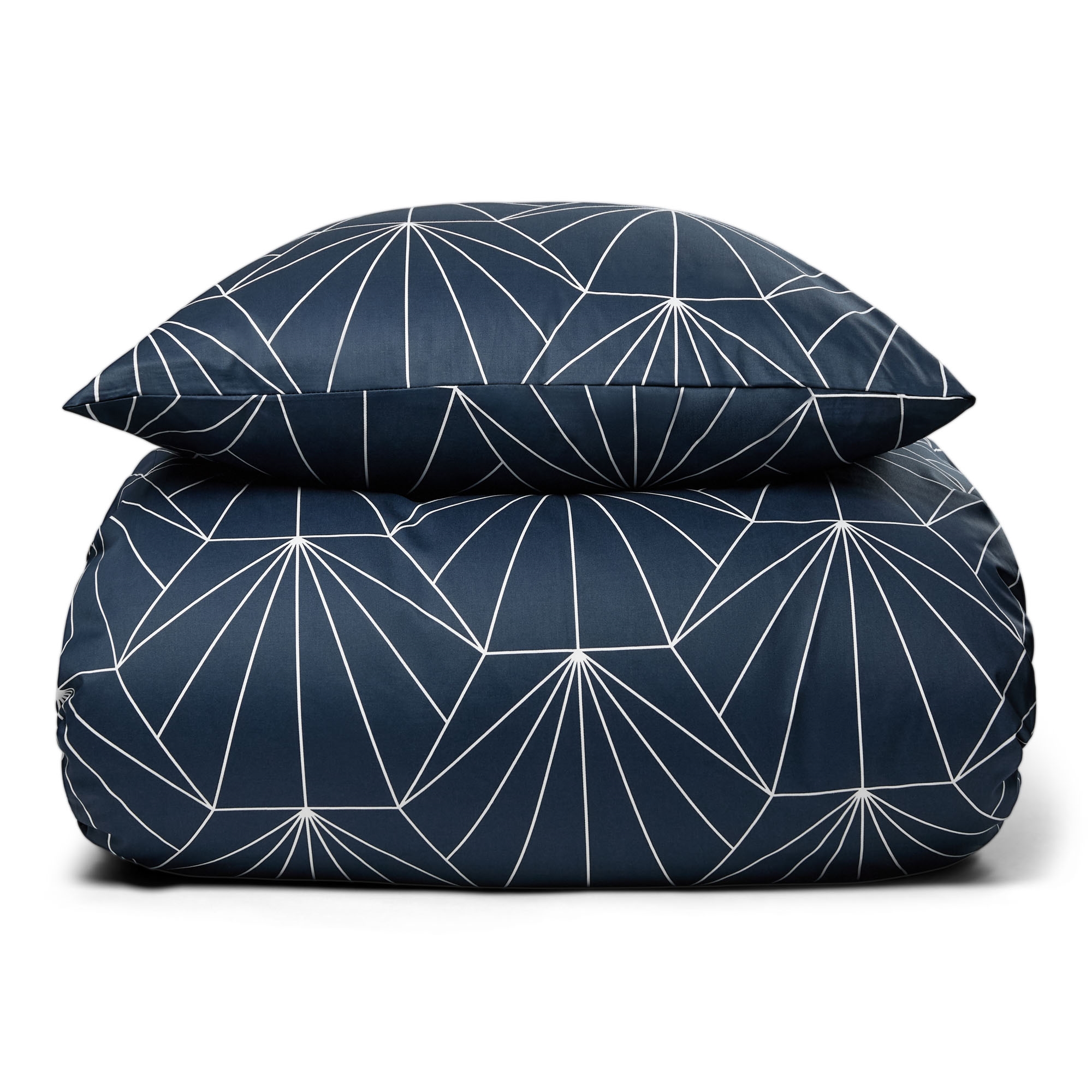 Sengetøj til dobbeltdyne - 200x200 cm - Hexagon blå - 100% Bomuldssatin - 2 i 1 design - By Night sengesæt