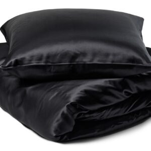 Silke sengetøj 140x220 cm - Ensfarvet sort sengetøj - Sengesæt i 100% morbærsilke - By Borg