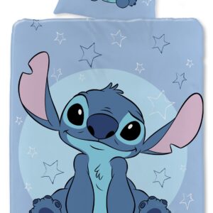 Stitch sengetøj - Vendbart sengesæt med stjerner og Stitch - 140x200 cm - 100% bomulds sengelinned