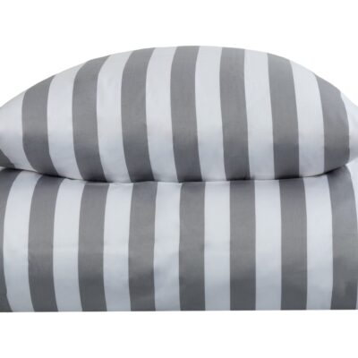 Stribet sengetøj til dobbeltdyne - 200x200 cm - Blødt bomuldssatin - Nordic Stripe - Gråt og hvidt sengesæt