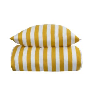 Stribet sengetøj til king size dyne - 240x220 cm - Blødt bomuldssatin - Nordic Stripe - Gult og hvidt sengesæt