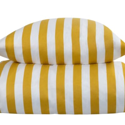 Stribet sengetøj til king size dyne - 240x220 cm - Blødt bomuldssatin - Nordic Stripe - Gult og hvidt sengesæt