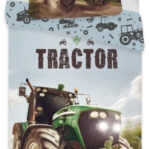 Traktor junior sengetøj 100x140 cm - Traktor med lysende lygter - 2 i 1 design - 100% bomuld