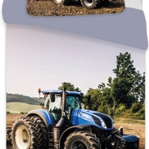 Traktor junior sengetøj 100x140 cm - sengesæt med blå traktor - 2 i 1 design - 100% bomuld