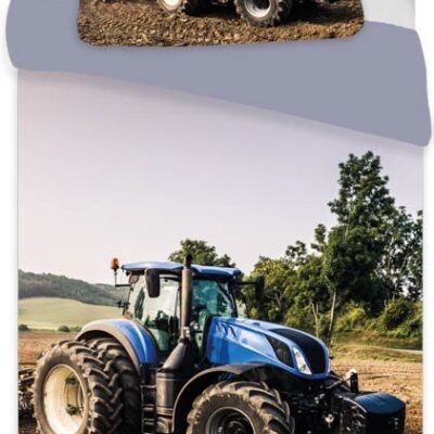 Traktor junior sengetøj 100x140 cm - sengesæt med blå traktor - 2 i 1 design - 100% bomuld
