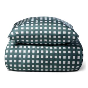 Bambus dobbelt sengetøj - 100% Naturligt bambus - 200x220 cm - Ternet grønt - Satinvævet dobbelt sengesæt